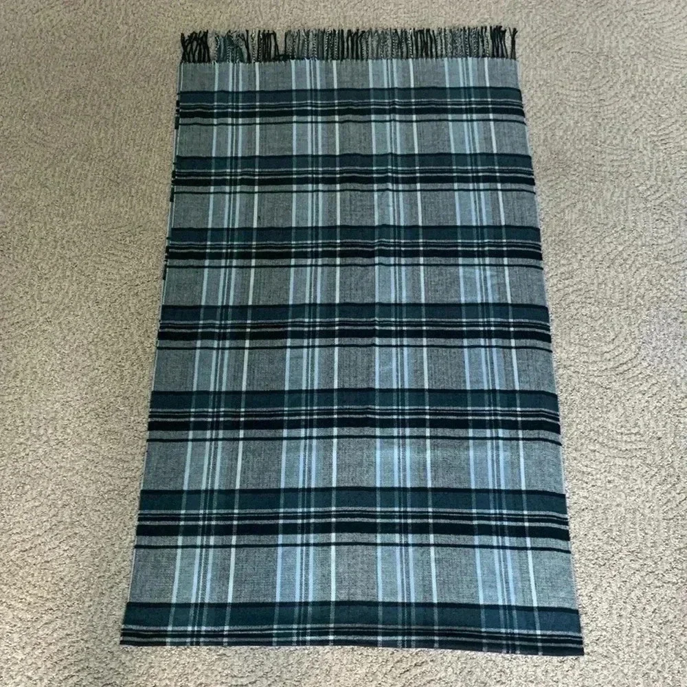 Light blue and black plaid wide scarf/ wrap